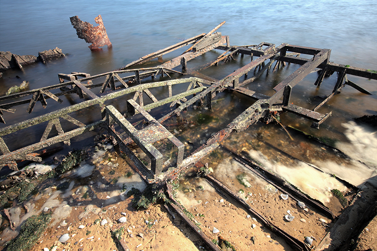 Skeletal remains of a water vessel.